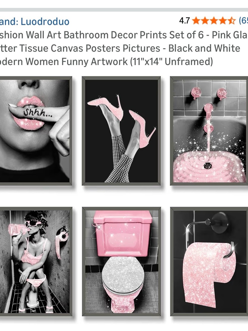 Pink Glam Bathroom Wall Art Set - 6 Piece - Picture 14 of 14